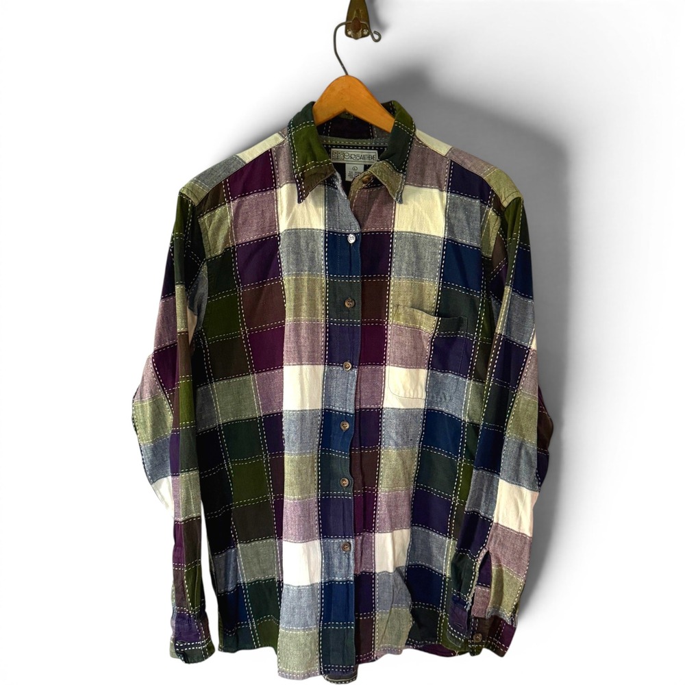 Vintage Chrysantheme Sashiko Stitch Shirt Womens Large Patchwork Style Button Up